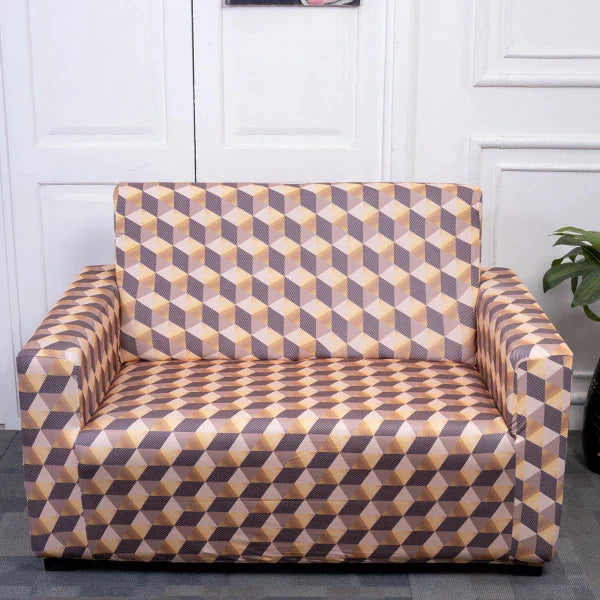 3D Polygon Striped elastic sofa cover 2 seater