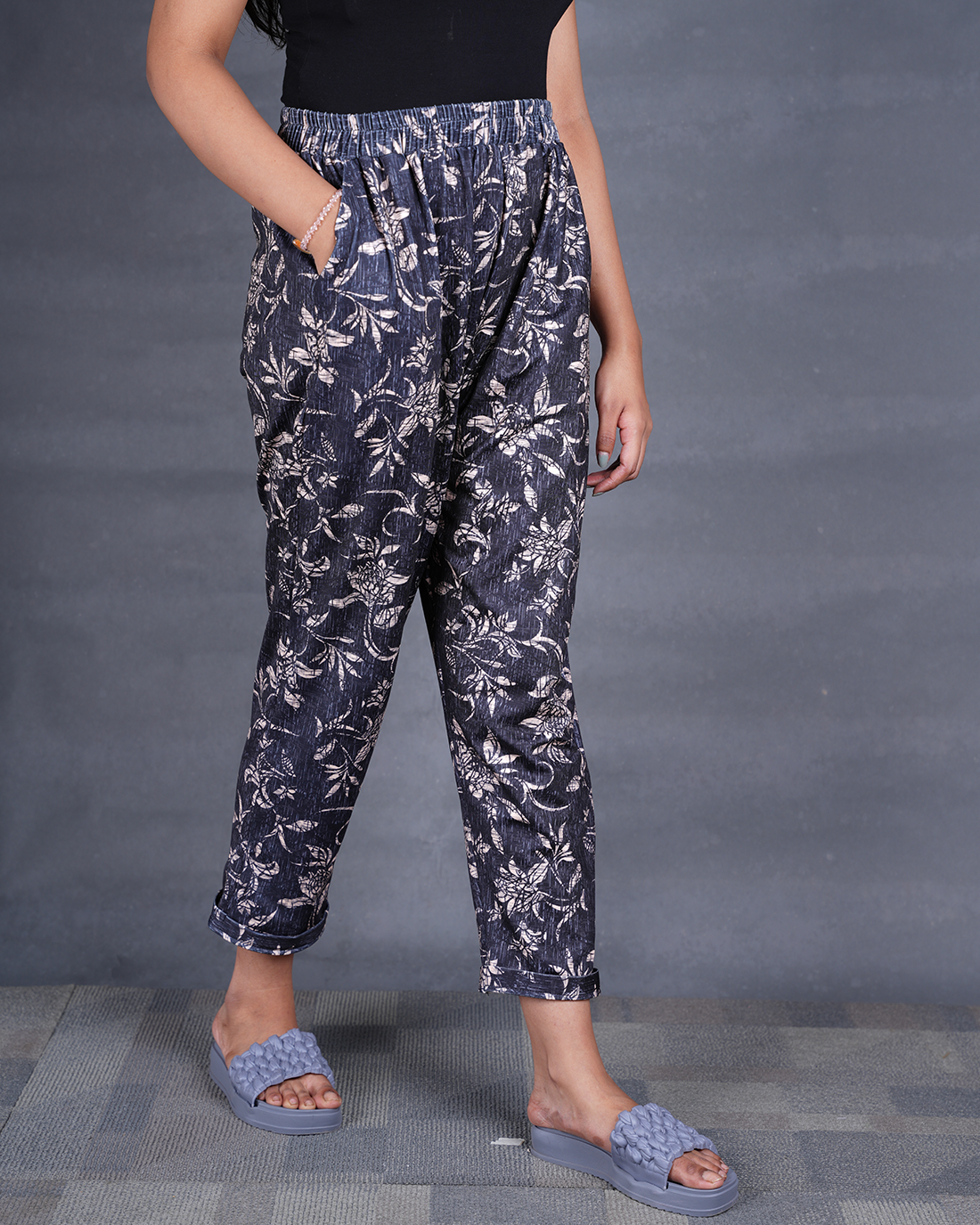 Black & Beige Abstract Women Printed Pyjamas (Buy 2 Get 400 OFF)