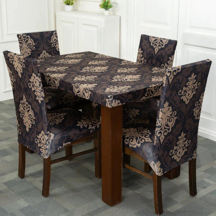 Black & Beige Ethnic Elastic Chairs Table Covers