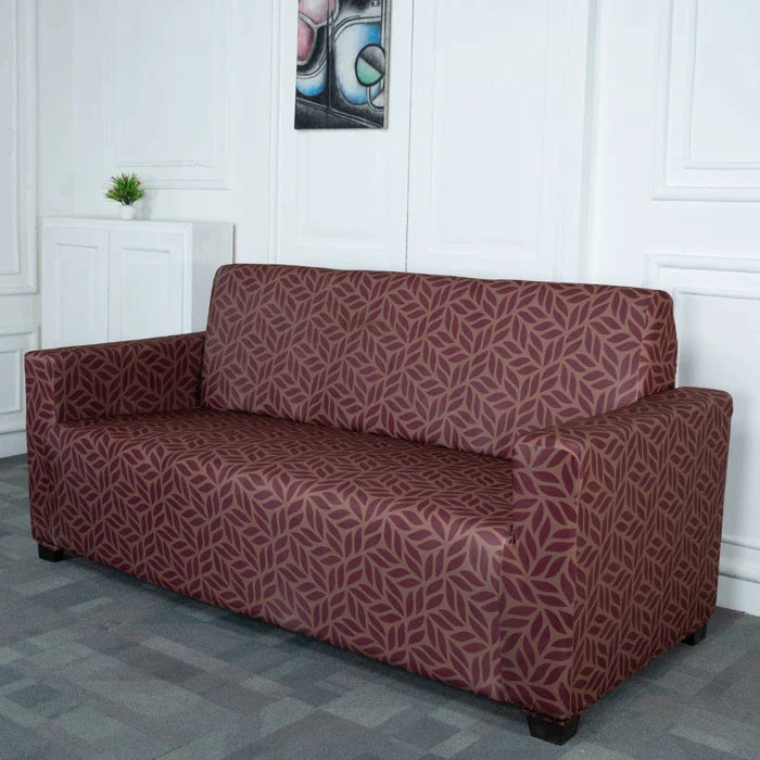 Brown Print Elastic 3 Seater Sofa Covers