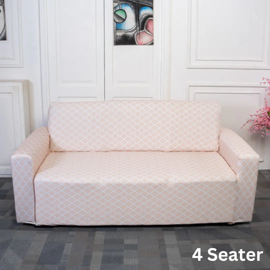Cream Diamond Elastic 4 Seater Sofa Slipcover